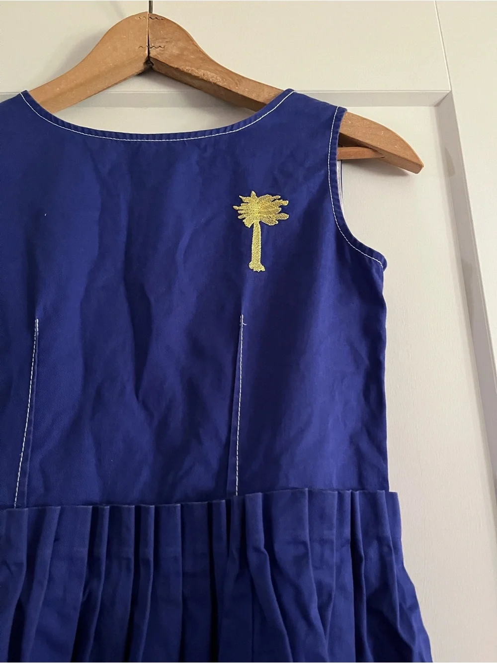 Marni Royal Blue Sleeveless Pleated Dress with Yellow Palm Motif